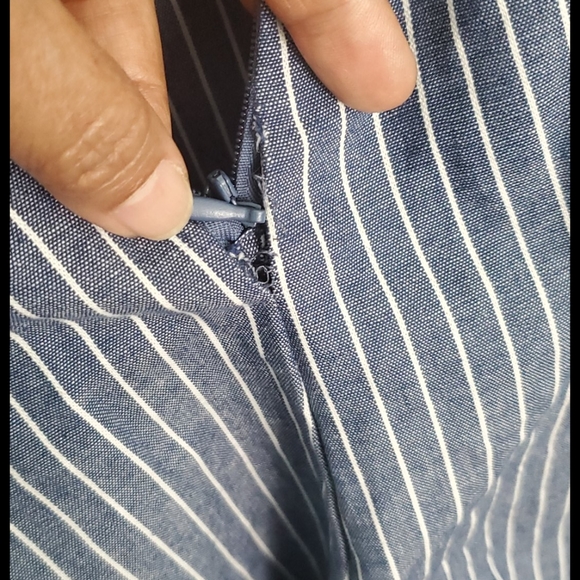 New York & Company Mixed Stripe Jumpsuit- Blue - Picture 4 of 16